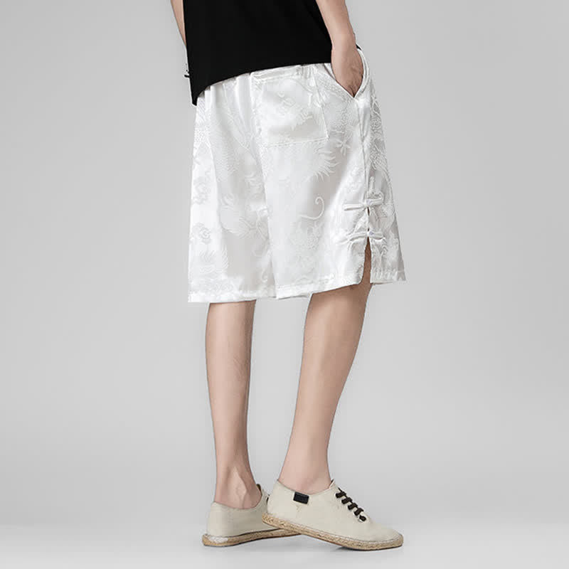 Buddha Stones Pantaloncini da uomo estivi con coulisse, motivo drago-rana e bottoni laterali, con tasche. - image 12