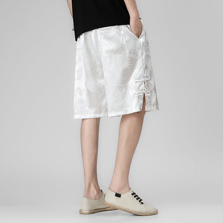 Buddha Stones Pantaloncini da uomo estivi con coulisse, motivo drago-rana e bottoni laterali, con tasche. - image 12