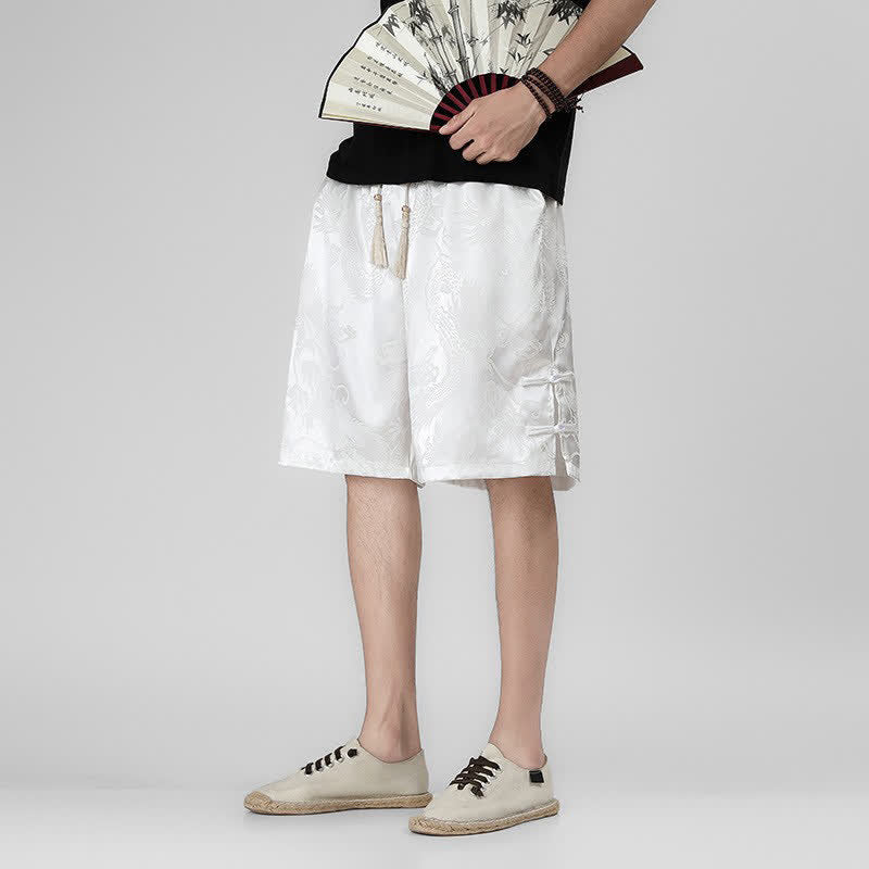Buddha Stones Pantaloncini da uomo estivi con coulisse, motivo drago-rana e bottoni laterali, con tasche. - image 17