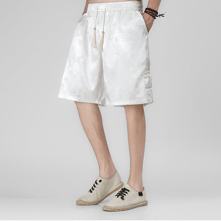 Buddha Stones Pantaloncini da uomo estivi con coulisse, motivo drago-rana e bottoni laterali, con tasche. - Bianco - US/UK/AU46, EU56 (5XL) - image 10