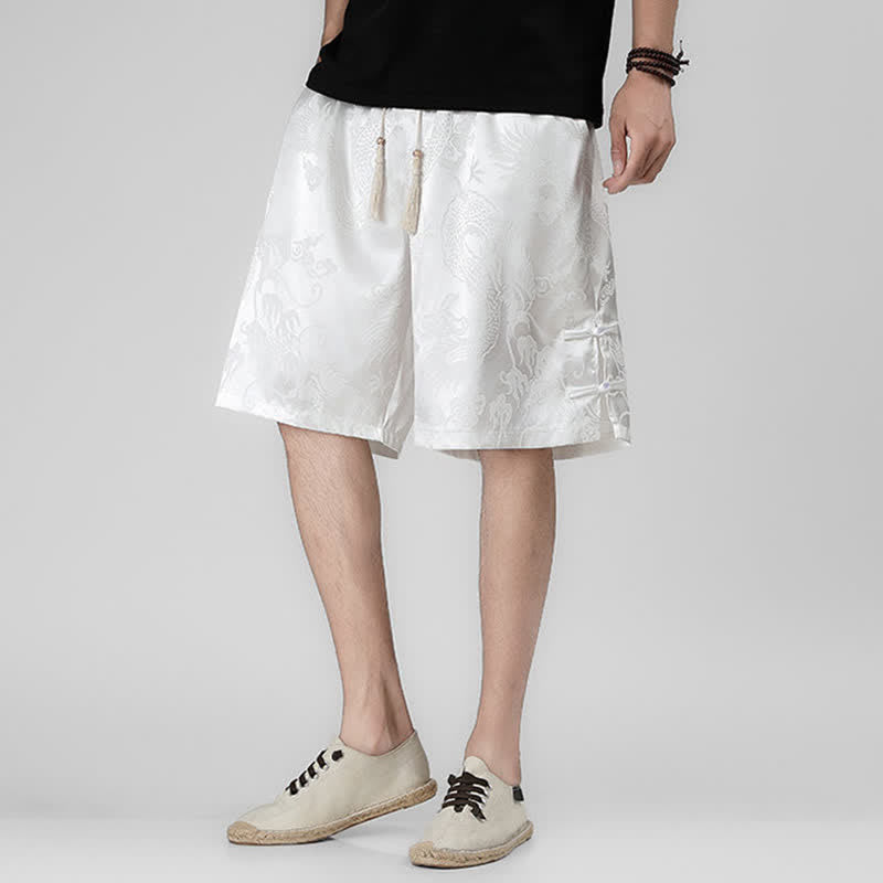 Buddha Stones Pantaloncini da uomo estivi con coulisse, motivo drago-rana e bottoni laterali, con tasche. - image 15