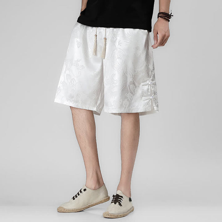 Buddha Stones Pantaloncini da uomo estivi con coulisse, motivo drago-rana e bottoni laterali, con tasche. - image 15