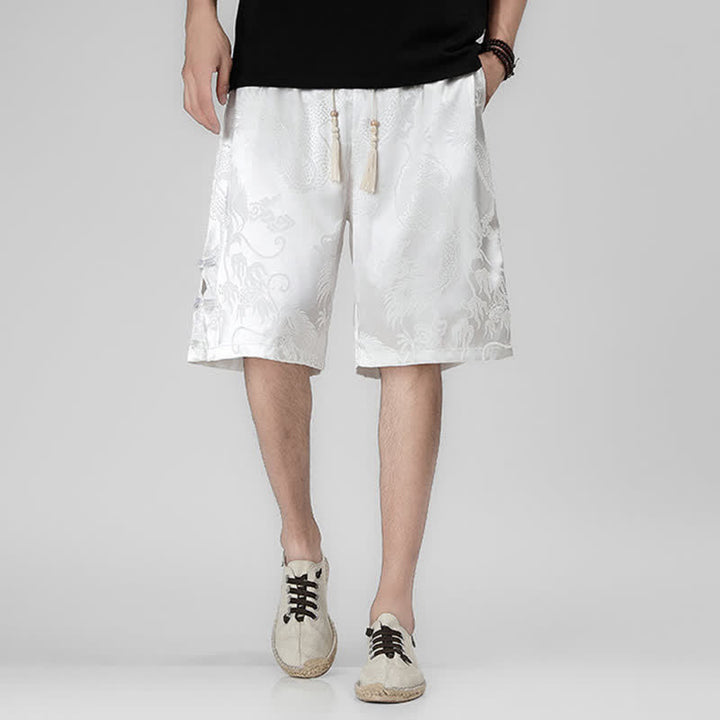 Buddha Stones Pantaloncini da uomo estivi con coulisse, motivo drago-rana e bottoni laterali, con tasche. - image 19