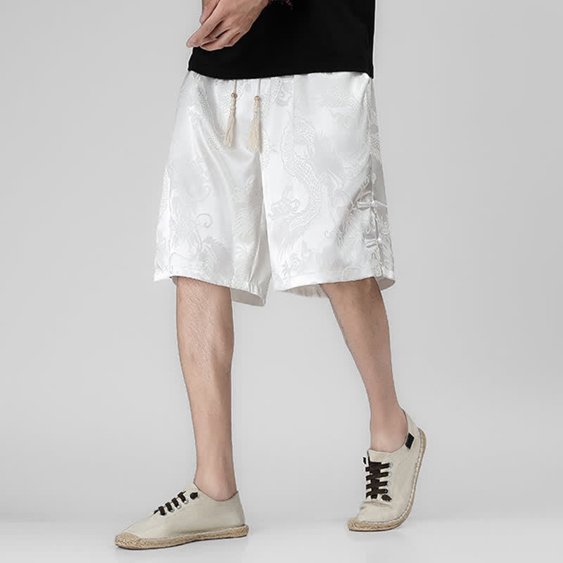 Buddha Stones Pantaloncini da uomo estivi con coulisse, motivo drago-rana e bottoni laterali, con tasche. - image 14