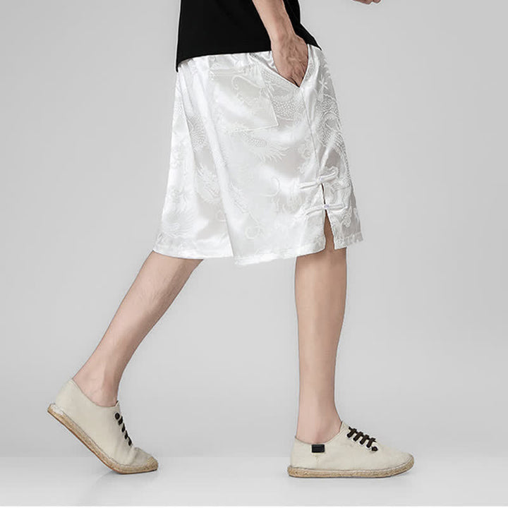 Buddha Stones Pantaloncini da uomo estivi con coulisse, motivo drago-rana e bottoni laterali, con tasche. - image 16