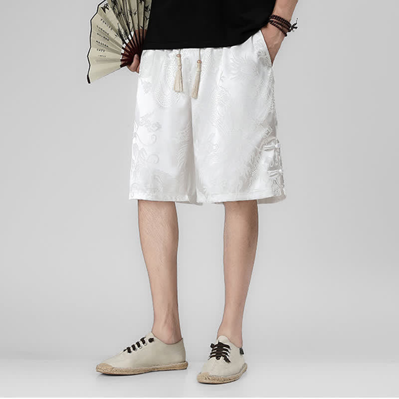 Buddha Stones Pantaloncini da uomo estivi con coulisse, motivo drago-rana e bottoni laterali, con tasche. - image 18