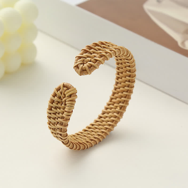 Buddha Stones Bracciale aperto bohemien in rattan naturale intrecciato a mano - image 3