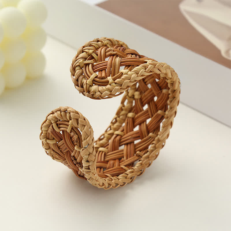 Buddha Stones Bracciale regolabile in rattan naturale intrecciato a mano, stile boho resort. - image 3