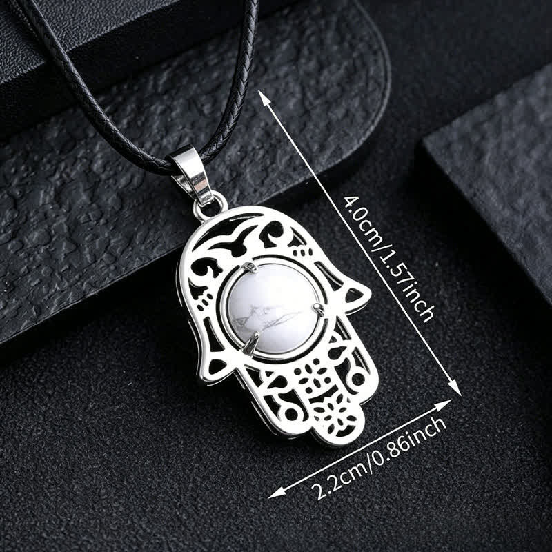 Buddha Stones Collana con intarsio in ossidiana nera naturale e palma Hamsa, simbolo di forza e resistenza. - image 24