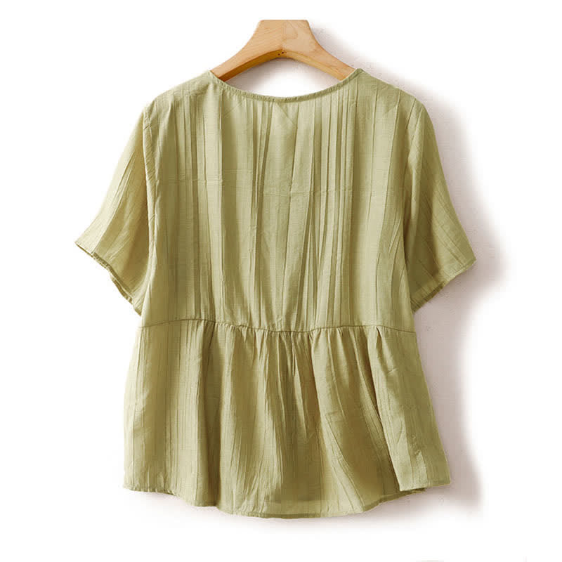 Buddha Stones Camicia da donna a maniche corte con scollo rotondo, tinta unita, stile boho estivo, con bottoni. - image 8