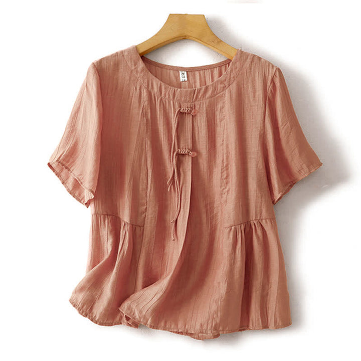 Buddha Stones Camicia da donna a maniche corte con scollo rotondo, tinta unita, stile boho estivo, con bottoni. - Salmone chiaro - US8-10, UK/AU12-14, EU40-42 (2XL) - image 15