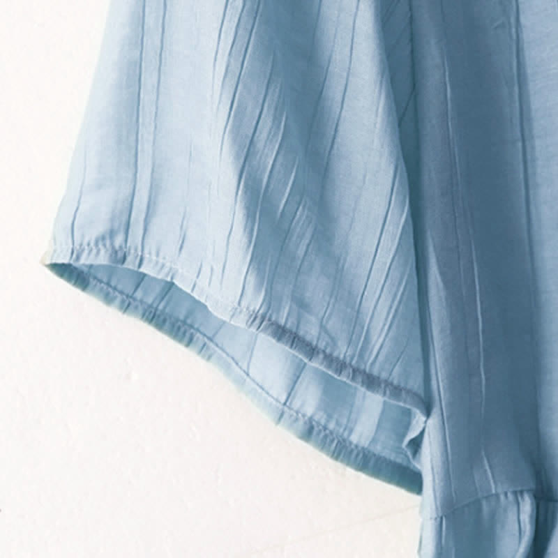 Buddha Stones Camicia da donna a maniche corte con scollo rotondo, tinta unita, stile boho estivo, con bottoni. - image 1