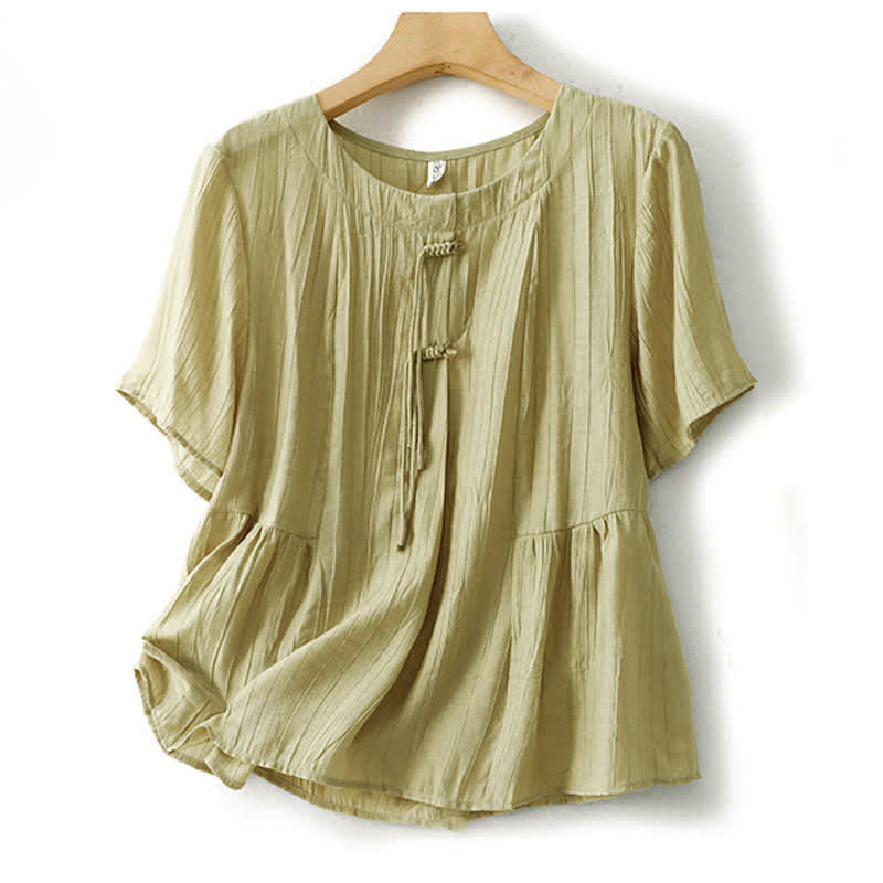 Buddha Stones Camicia da donna a maniche corte con scollo rotondo, tinta unita, stile boho estivo, con bottoni. - Verde Mare Scuro - US8-10, UK/AU12-14, EU40-42 (2XL) - image 7