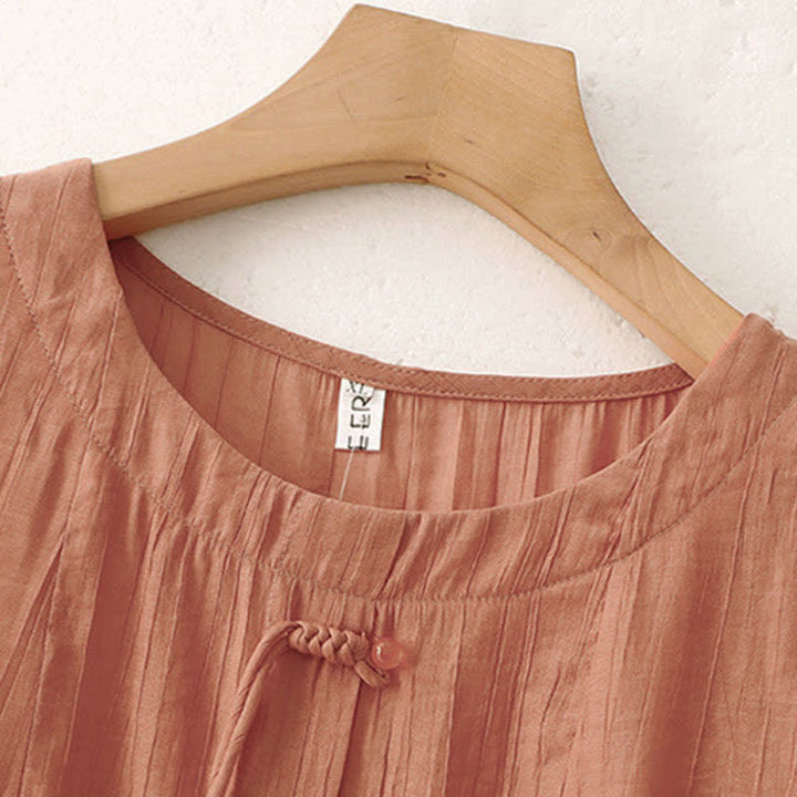 Buddha Stones Camicia da donna a maniche corte con scollo rotondo, tinta unita, stile boho estivo, con bottoni. - image 16