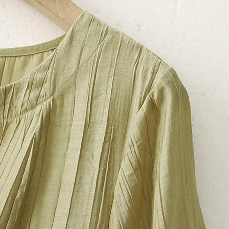 Buddha Stones Camicia da donna a maniche corte con scollo rotondo, tinta unita, stile boho estivo, con bottoni. - image 11