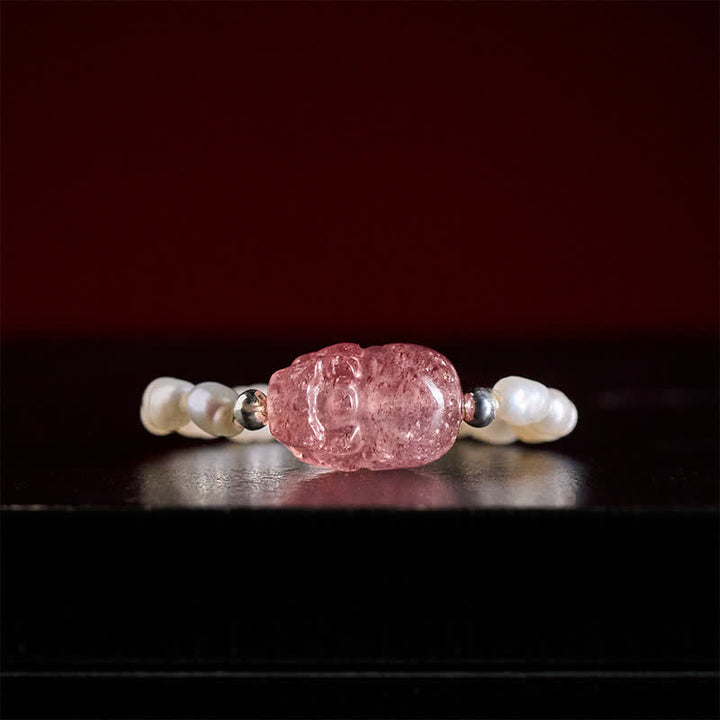 Buddha Stones Anello elastico curativo PiXiu con mini perline da 3 mm in pietra di luna naturale, tormalina, granato, perla, quarzo fragola. - image 23