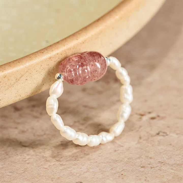 Buddha Stones Anello elastico curativo PiXiu con mini perline da 3 mm in pietra di luna naturale, tormalina, granato, perla, quarzo fragola. - Perla naturale da 52-53 mm (il colore può variare) - image 21