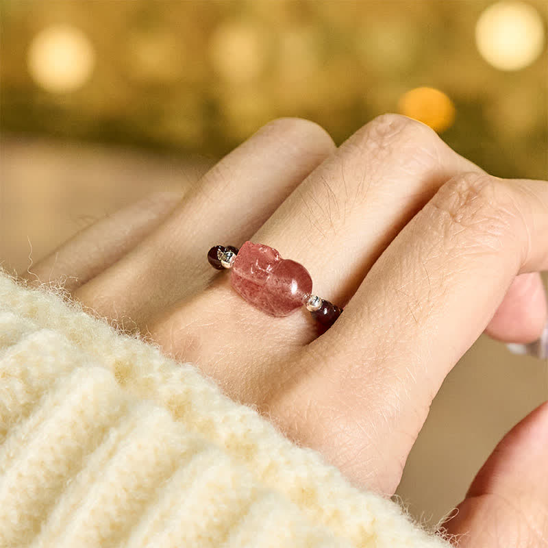 Buddha Stones Anello elastico curativo PiXiu con mini perline da 3 mm in pietra di luna naturale, tormalina, granato, perla, quarzo fragola. - image 4