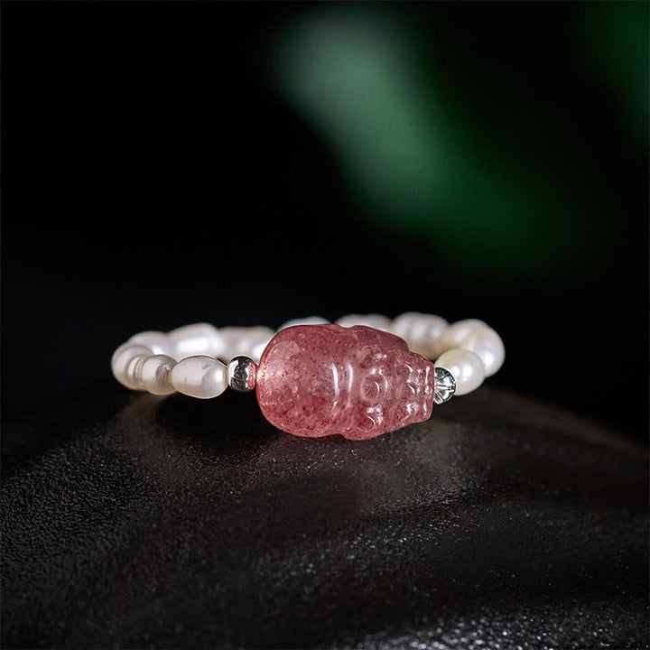Buddha Stones Anello elastico curativo PiXiu con mini perline da 3 mm in pietra di luna naturale, tormalina, granato, perla, quarzo fragola. - image 24