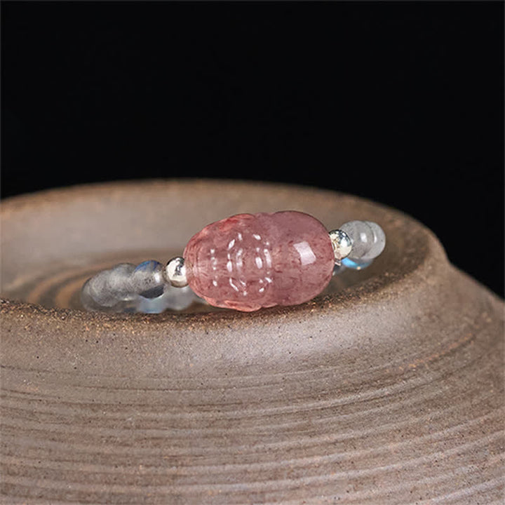 Buddha Stones Anello elastico curativo PiXiu con mini perline da 3 mm in pietra di luna naturale, tormalina, granato, perla, quarzo fragola. - image 10
