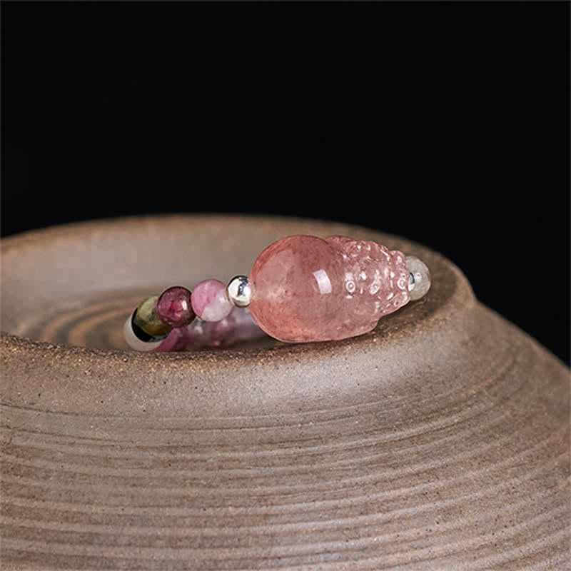 Buddha Stones Anello elastico curativo PiXiu con mini perline da 3 mm in pietra di luna naturale, tormalina, granato, perla, quarzo fragola. - image 17