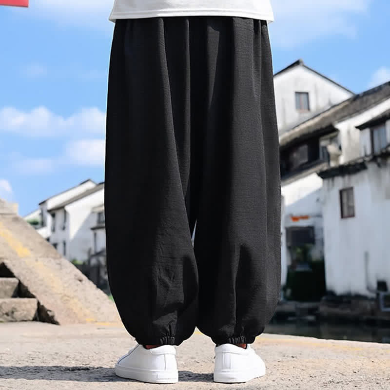 Buddha Stones Pantaloni harem da uomo estivi a tinta unita, lunghezza alla caviglia, con coulisse e tasche. - image 2