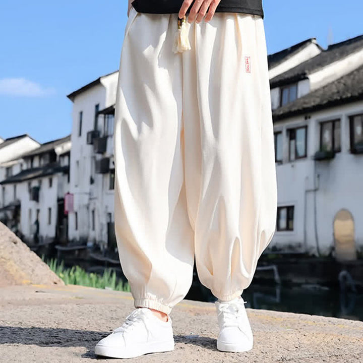 Buddha Stones Pantaloni harem da uomo estivi a tinta unita, lunghezza alla caviglia, con coulisse e tasche. - image 10