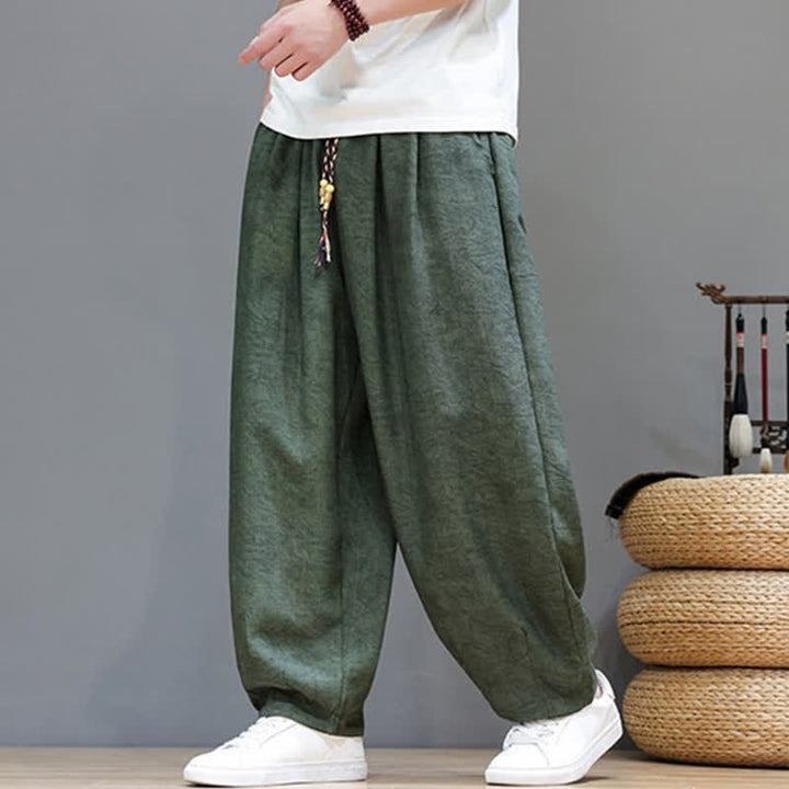 Buddha Stones Pantaloni harem da uomo estivi in ​​stile bohémien con coulisse e fantasia a fiori, con tasche. - image 3