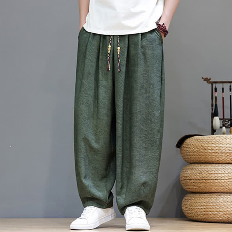 Buddha Stones Pantaloni harem da uomo estivi in ​​stile bohémien con coulisse e fantasia a fiori, con tasche. - image 2