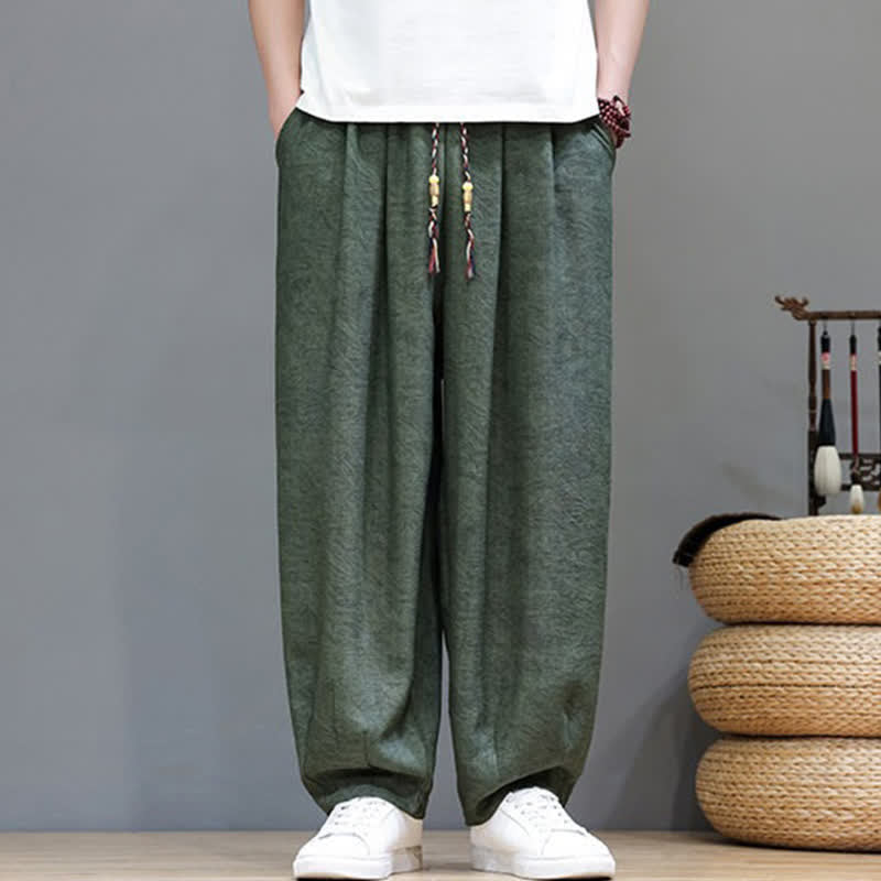Buddha Stones Pantaloni harem da uomo estivi in ​​stile bohémien con coulisse e fantasia a fiori, con tasche. - image 1