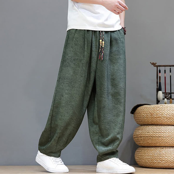 Buddha Stones Pantaloni harem da uomo estivi in ​​stile bohémien con coulisse e fantasia a fiori, con tasche. - image 7