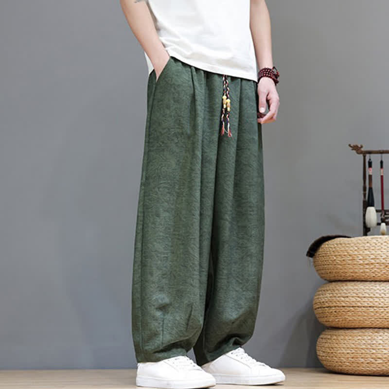 Buddha Stones Pantaloni harem da uomo estivi in ​​stile bohémien con coulisse e fantasia a fiori, con tasche. - image 5