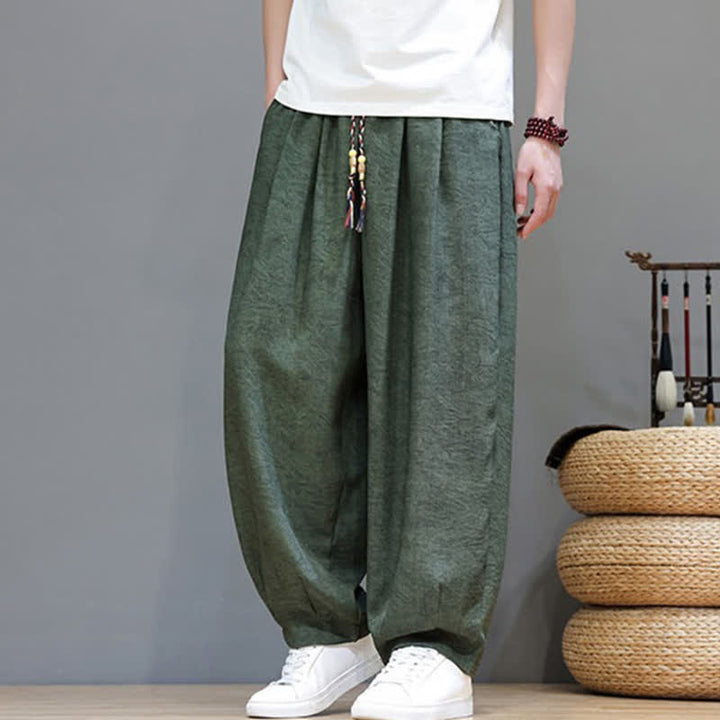 Buddha Stones Pantaloni harem da uomo estivi in ​​stile bohémien con coulisse e fantasia a fiori, con tasche. - image 6