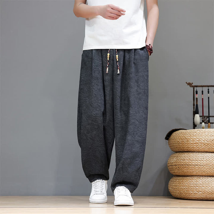 Buddha Stones Pantaloni harem da uomo estivi in ​​stile bohémien con coulisse e fantasia a fiori, con tasche. - image 10