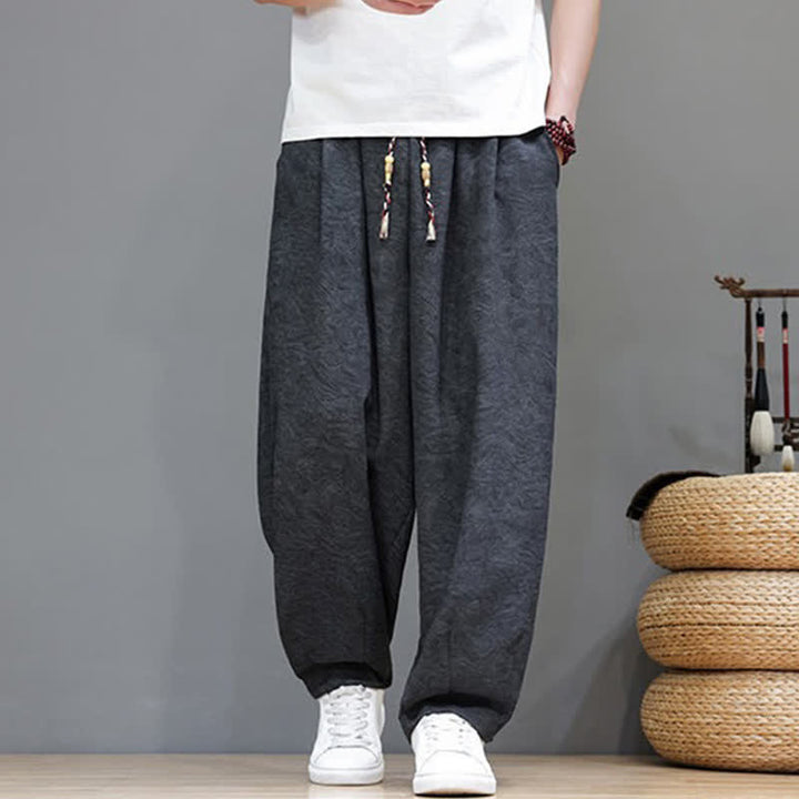 Buddha Stones Pantaloni harem da uomo estivi in ​​stile bohémien con coulisse e fantasia a fiori, con tasche. - image 11