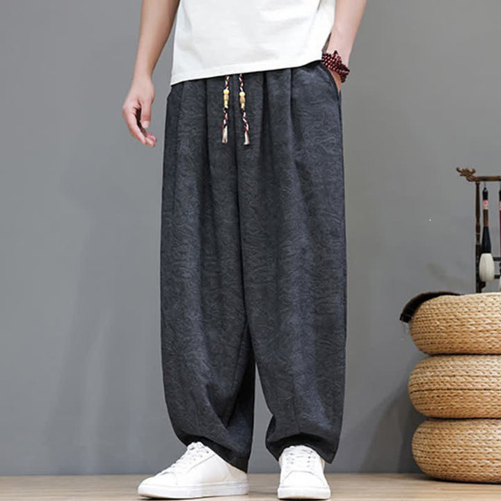 Buddha Stones Pantaloni harem da uomo estivi in ​​stile bohémien con coulisse e fantasia a fiori, con tasche. - image 12