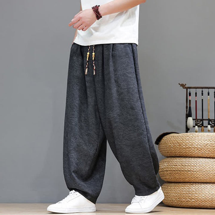 Buddha Stones Pantaloni harem da uomo estivi in ​​stile bohémien con coulisse e fantasia a fiori, con tasche. - image 17