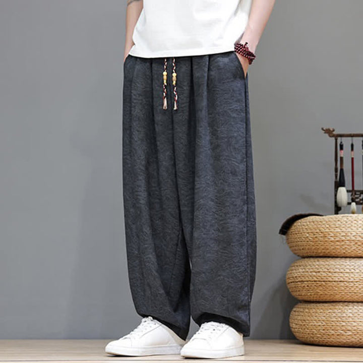 Buddha Stones Pantaloni harem da uomo estivi in ​​stile bohémien con coulisse e fantasia a fiori, con tasche. - image 16