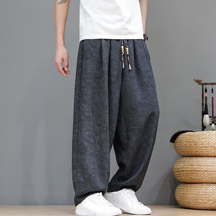 Buddha Stones Pantaloni harem da uomo estivi in ​​stile bohémien con coulisse e fantasia a fiori, con tasche. - image 15