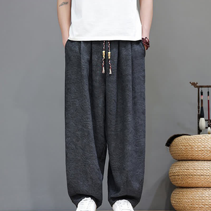 Buddha Stones Pantaloni harem da uomo estivi in ​​stile bohémien con coulisse e fantasia a fiori, con tasche. - image 13