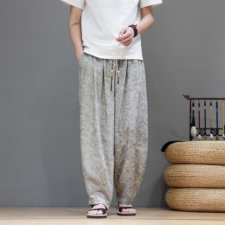 Buddha Stones Pantaloni harem da uomo estivi in ​​stile bohémien con coulisse e fantasia a fiori, con tasche. - Gainsboro - US/UK/AU48, EU58 (6XL) - image 19