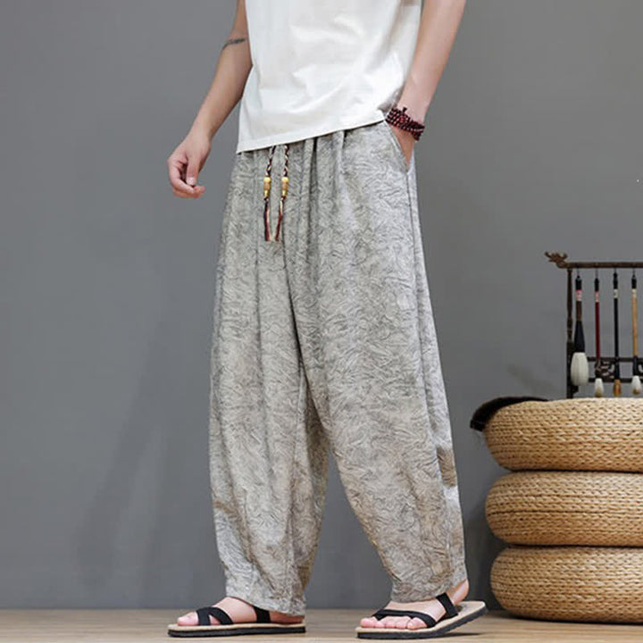 Buddha Stones Pantaloni harem da uomo estivi in ​​stile bohémien con coulisse e fantasia a fiori, con tasche. - image 22