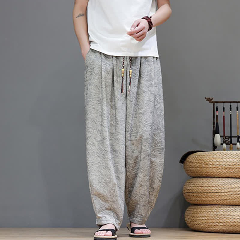 Buddha Stones Pantaloni harem da uomo estivi in ​​stile bohémien con coulisse e fantasia a fiori, con tasche. - image 21