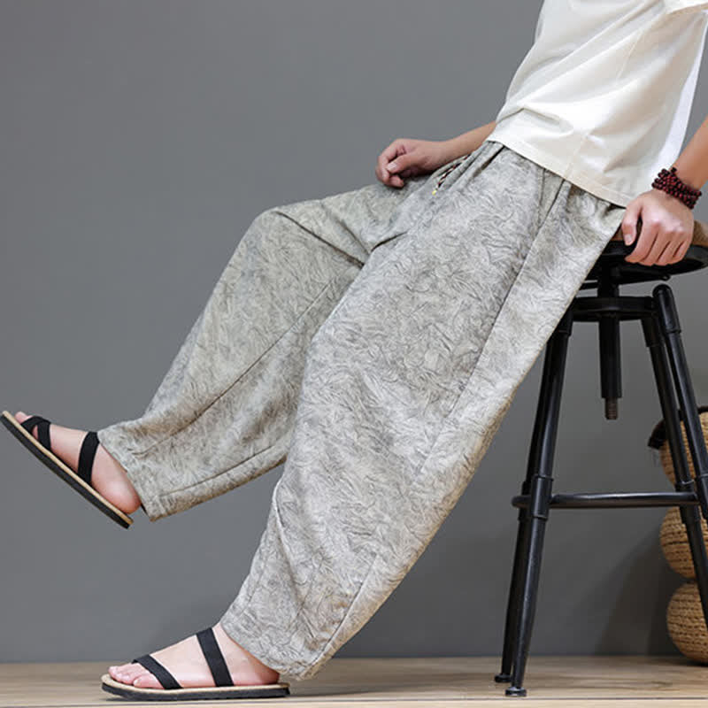 Buddha Stones Pantaloni harem da uomo estivi in ​​stile bohémien con coulisse e fantasia a fiori, con tasche. - image 30