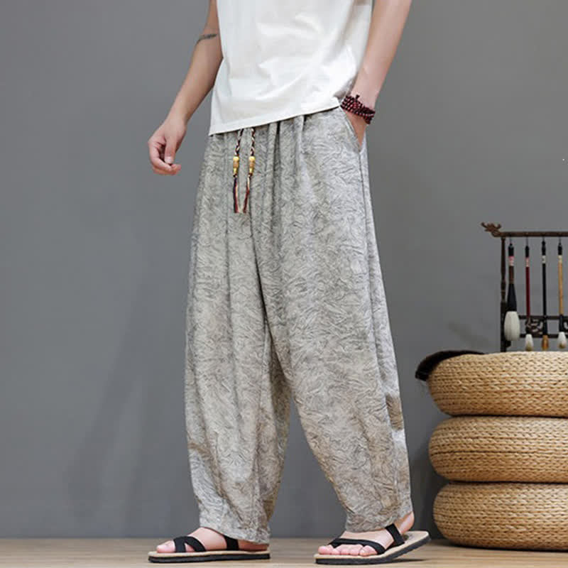 Buddha Stones Pantaloni harem da uomo estivi in ​​stile bohémien con coulisse e fantasia a fiori, con tasche. - image 22