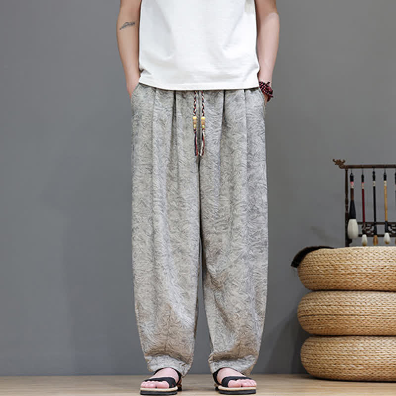 Buddha Stones Pantaloni harem da uomo estivi in ​​stile bohémien con coulisse e fantasia a fiori, con tasche. - image 24