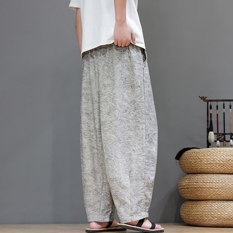 Buddha Stones Pantaloni harem da uomo estivi in ​​stile bohémien con coulisse e fantasia a fiori, con tasche. - image 23