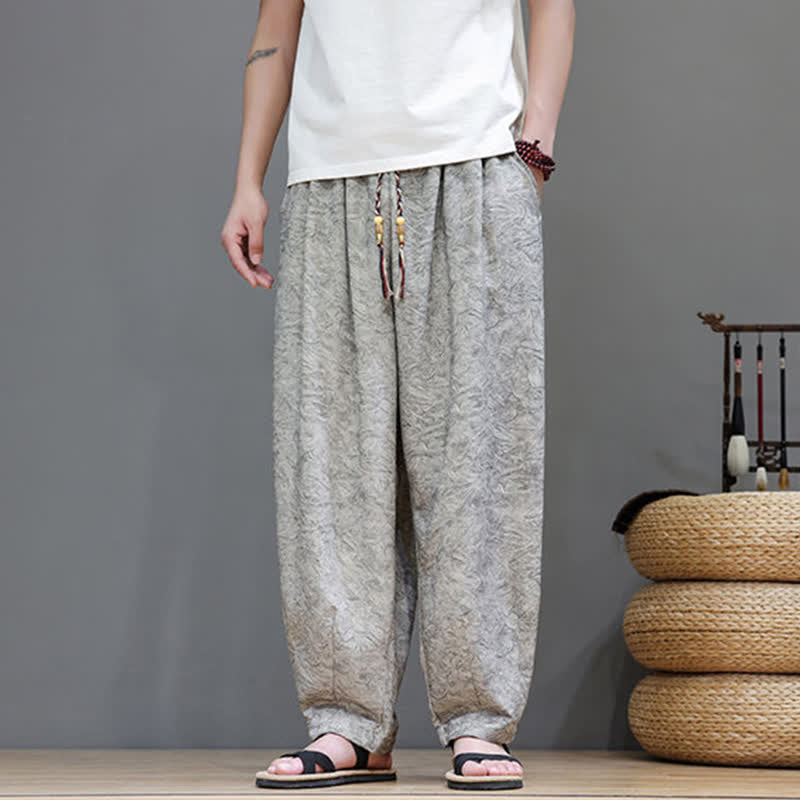 Buddha Stones Pantaloni harem da uomo estivi in ​​stile bohémien con coulisse e fantasia a fiori, con tasche. - image 26
