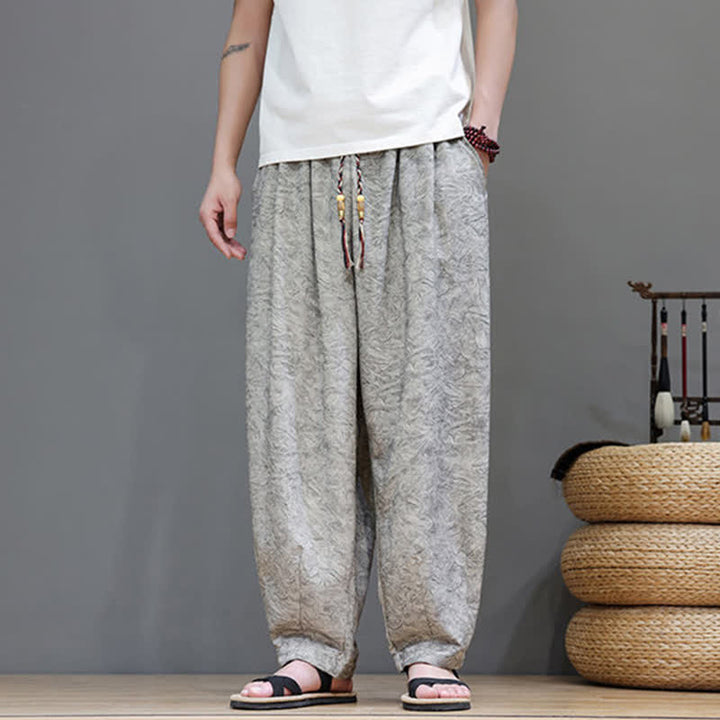 Buddha Stones Pantaloni harem da uomo estivi in ​​stile bohémien con coulisse e fantasia a fiori, con tasche. - image 26