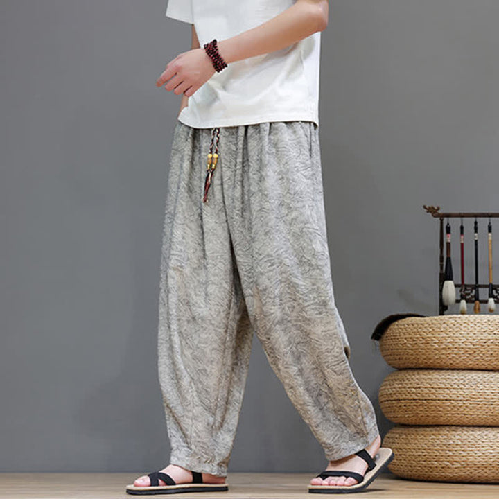 Buddha Stones Pantaloni harem da uomo estivi in ​​stile bohémien con coulisse e fantasia a fiori, con tasche. - image 25